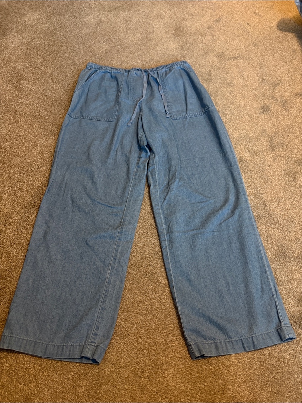 L.L. Bean blue Classic fit drawstring 100% cotton pants Women’s size medium p